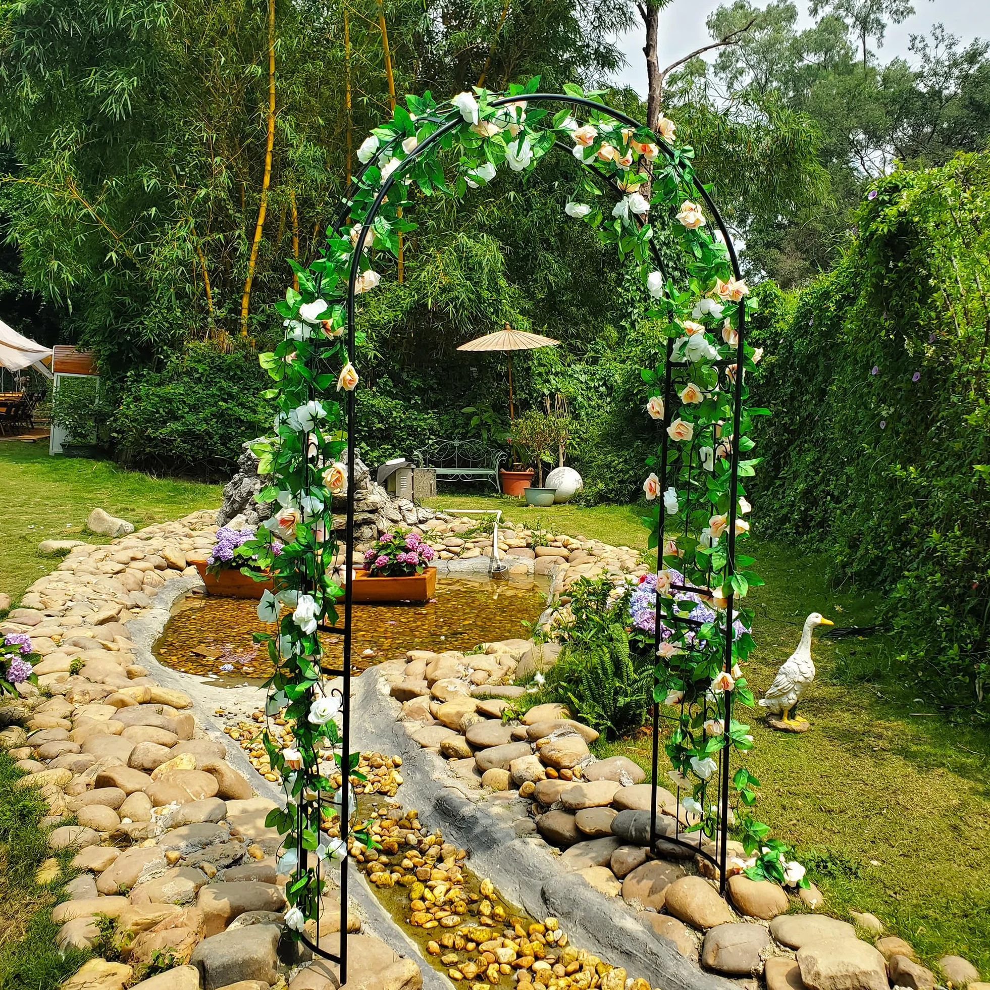 GARDEN Arco per Rose Rampicanti, Decorazione Giardino, in Metallo, Resistente, 220 x 114 x 36 cm, Design Romantico, Nero