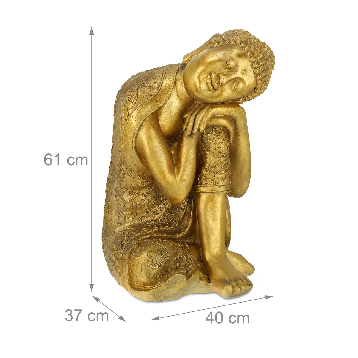 Relaxdays Buddha, Figura da Giardino, Resistente alle Intemperie, Buddha Seduto, Poliresina, HBT: 61x40x37 cm, Dorata