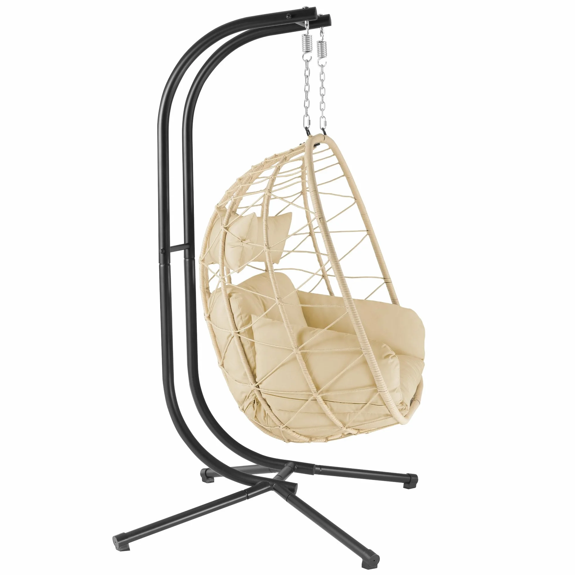 sedia sospesa per 2 persone con sostegno | Crema | Altalena XXL per interni ed esterni | Cuscino e cuscino inclusi | Sedia a due posti, sedia in vimini