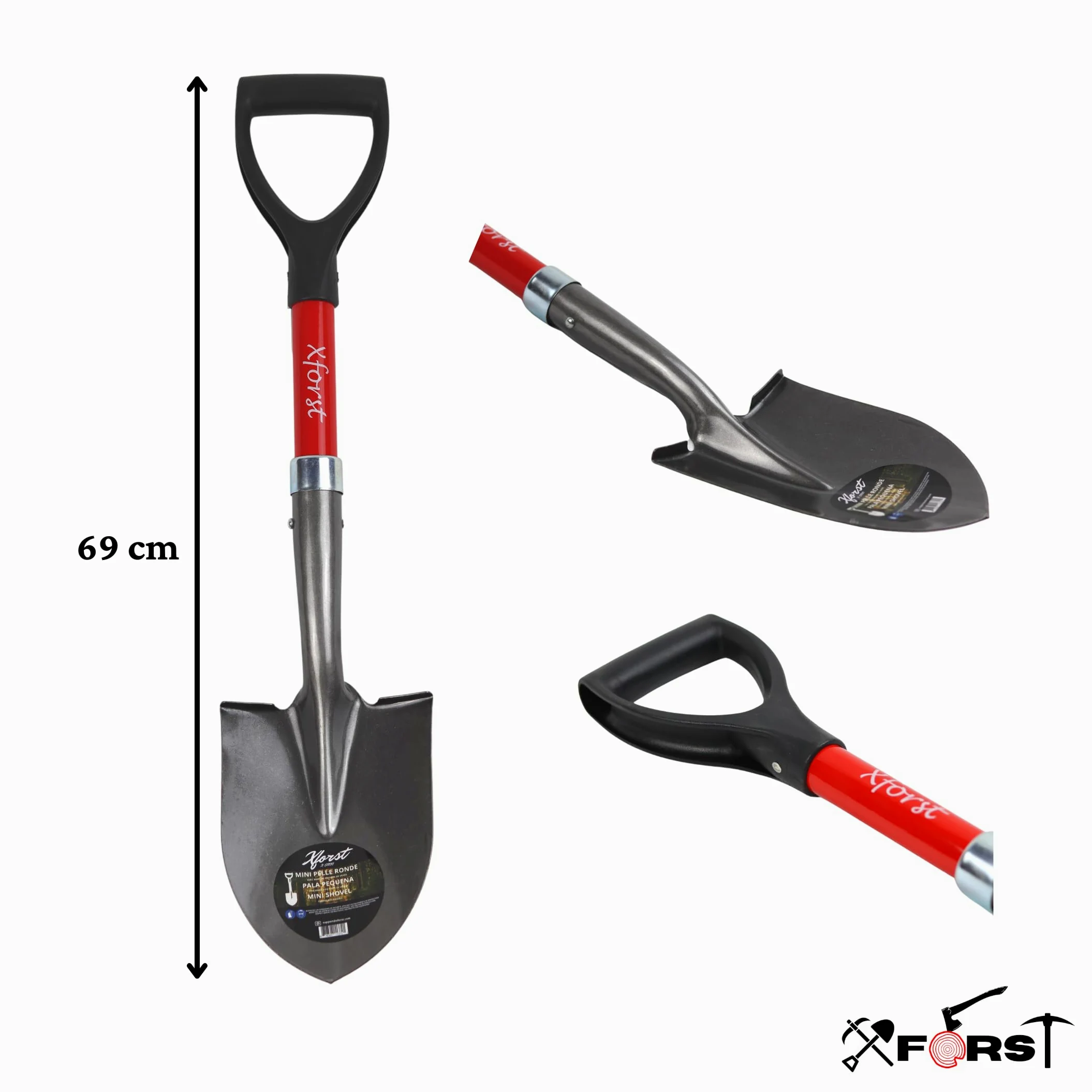 Xforst Set da giardinaggio con piccone e mini-pala, con manico in fibra di vetro e teste in acciaio forgiato, robusti e leggeri, ideali per giardinaggio, campeggio e prospezione. X-S800 & X-PF45.