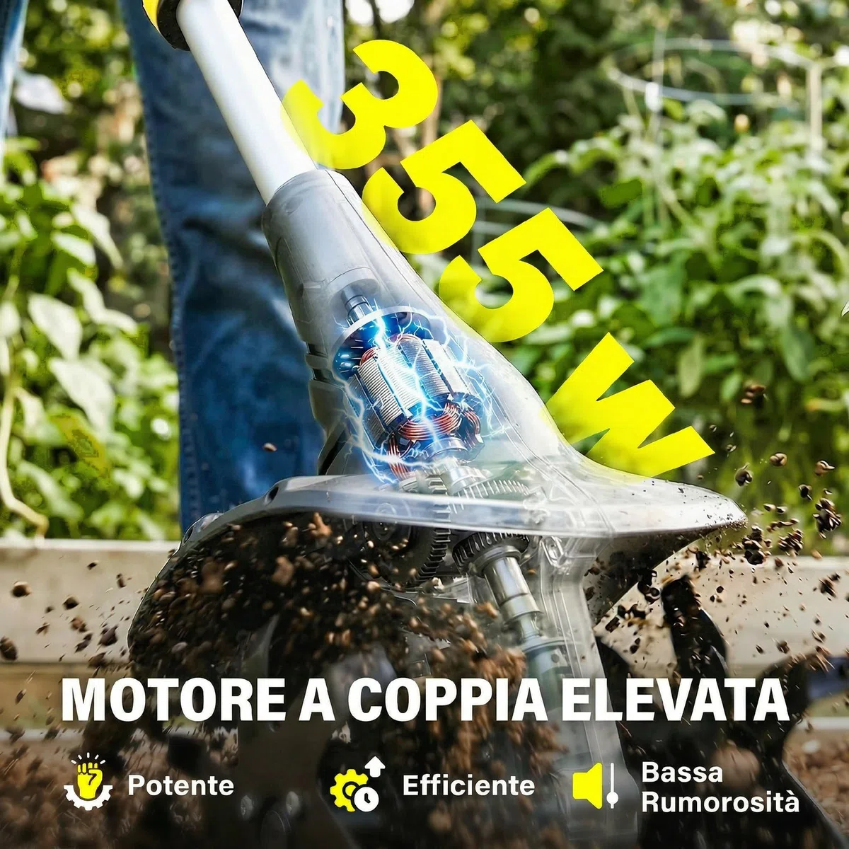 Outsunny Motocoltivatore Cordless 18V, Motozappa 20cm Larghezza, 18cm Profondità, 4 Lame, Manico Regolabile, per Orto, Giardino e Terreni, Batteria e Caricabatterie Non Inclusi