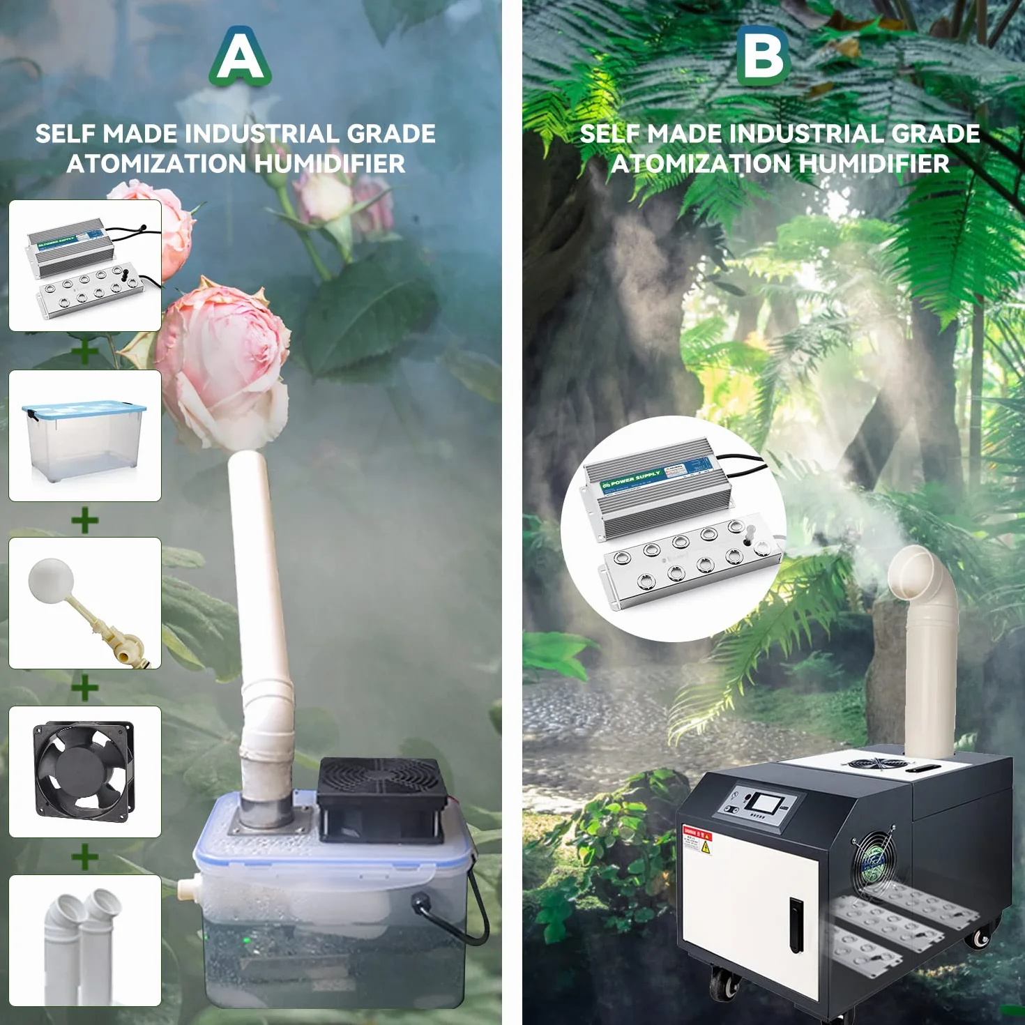 Mxmoonant 12 teste creatore di nebbia 8.4L/H Nebulizzatore a ultrasuoni Nebulizzatore con boa e alimentazione 400W per orticoltura Paesaggio scenico Conservazione delle verdure Atmosfera magica