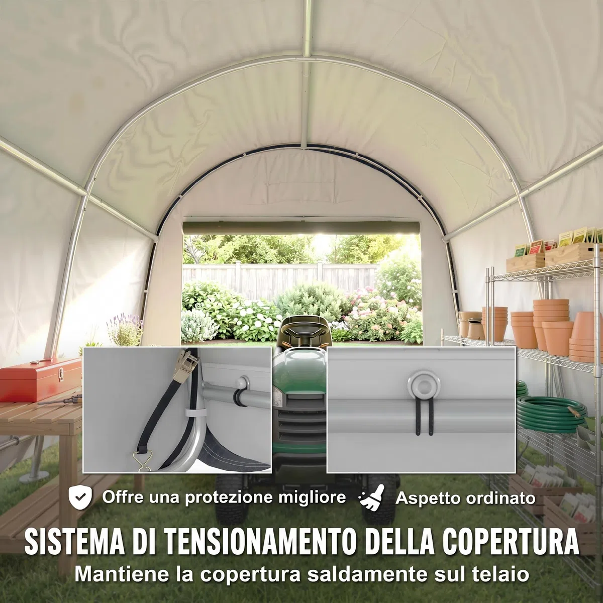 Outsunny 3x3m Garage Moto per Esterno, Tenda Garage con Copertura Rinforzata Impermeabile, 2 Ingressi a Zip, per Biciclette e Attrezzi in Acciaio Zincato, Tenda per Biciclette da Giardino, Grigio