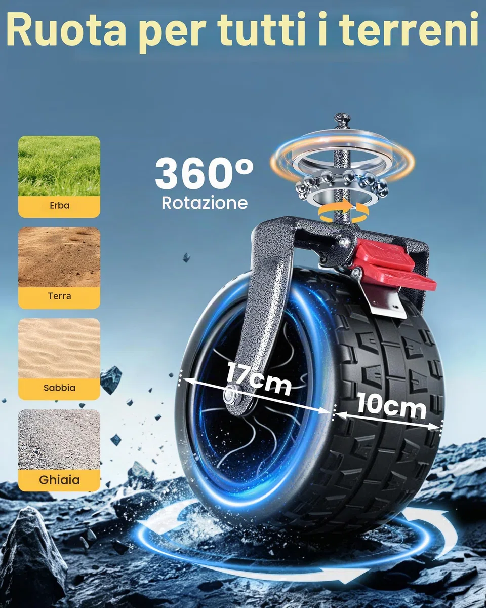 YEAUPE PRO Carrello Spiaggia Pieghevole XXXL – Doppi freni, doppia forcella rinforzata, ruote grandi, manico regolabile, rete elastica inclusa, carrello con ruote portatutto – 250kg/260L, Nero Carbone