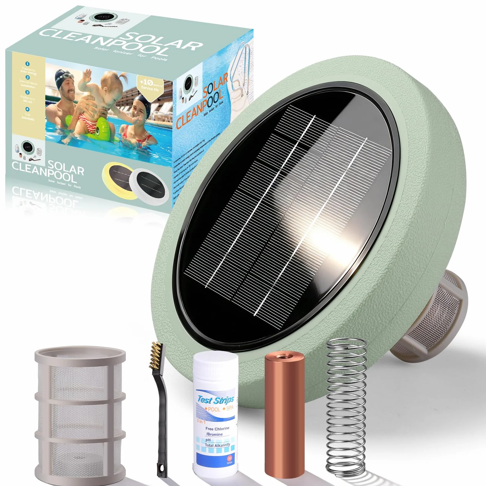 Ionizzatore Solare Per Piscine, Purificatore In Rame Per Piscine Domestiche, Pulitore Acqua Per Piscine Interrate E Fuori Terra, Portata Massima 151.400 Litri, Ideale Per La Tua Piscina (Azzurro)