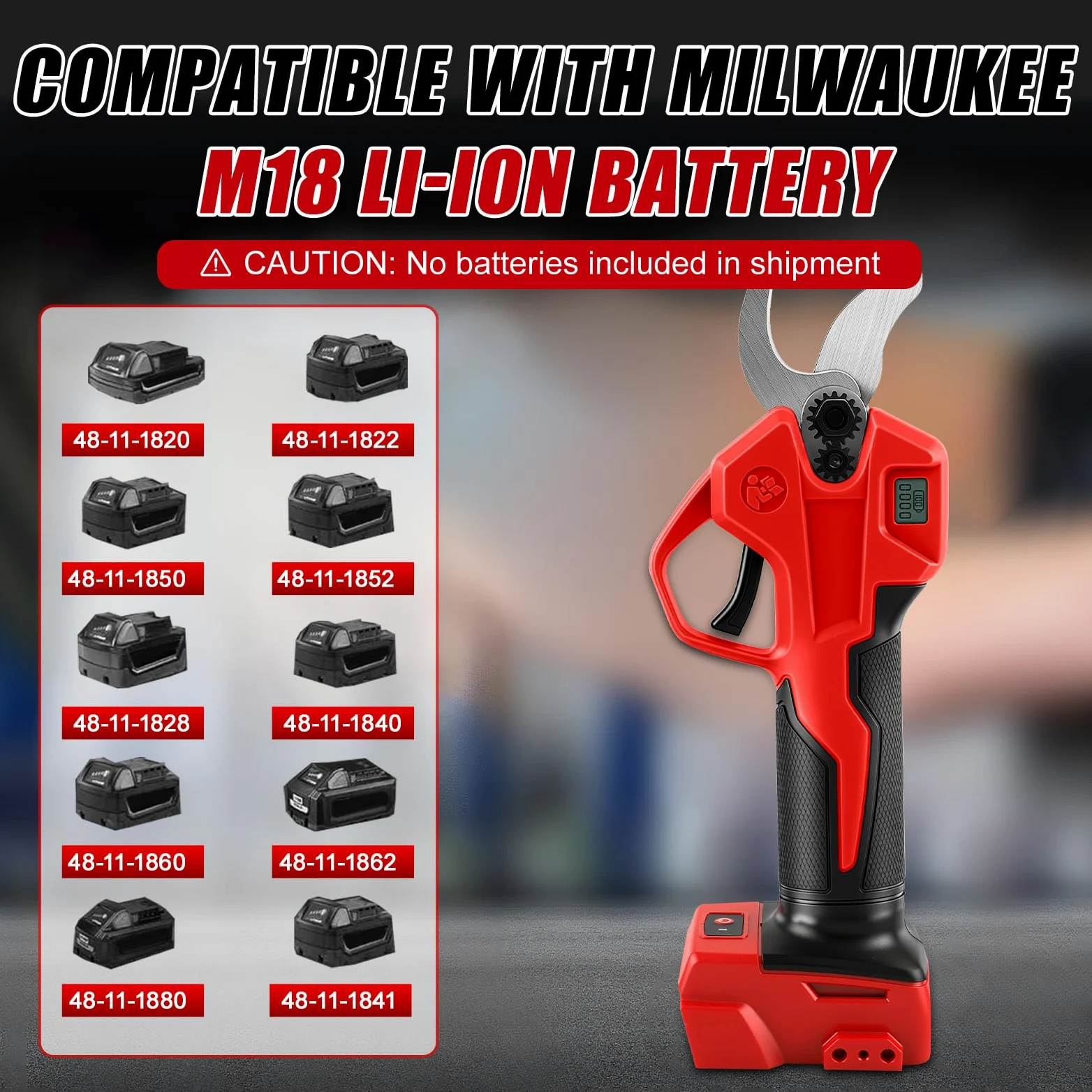 Taglierina per rami senza fili, compatibile con batteria Milwaukee M 18 V (senza batteria), forbici per albero senza spazzole a 2 velocità, display digitale, diametro di taglio 30 mm, lame di ricambio