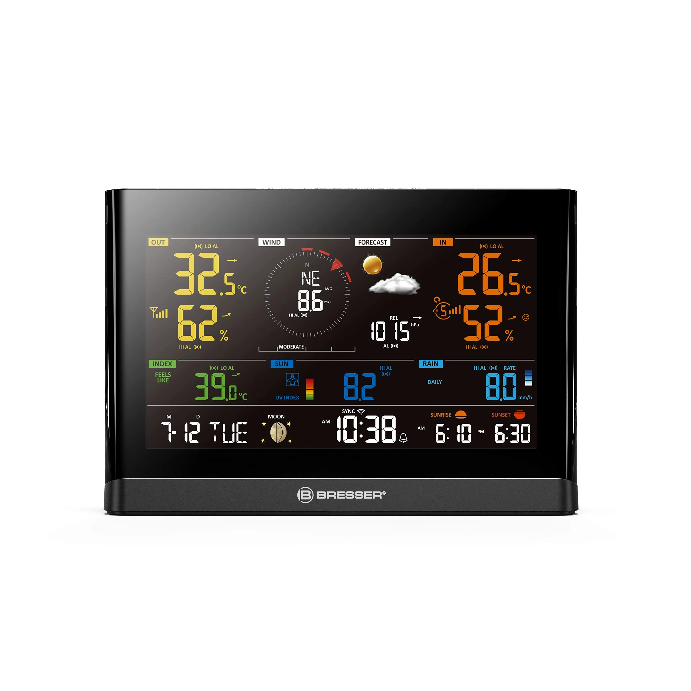 BRESSER -Centrale meteorologica WLAN Comfort con sensore professionale 7 in 1 e moderno display a colori