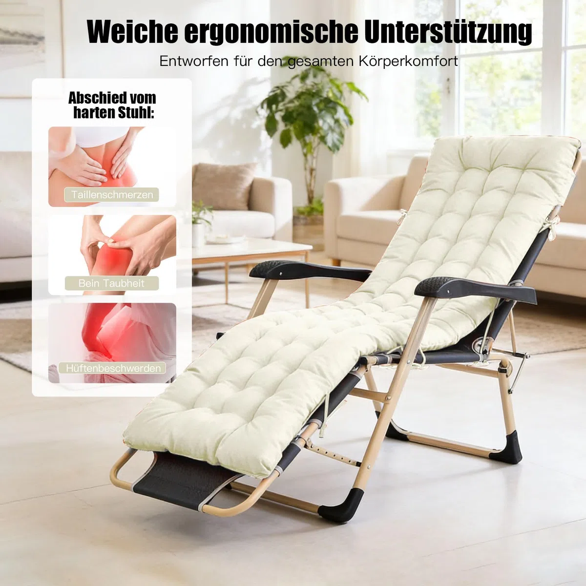 Bocguy Coussins Pour Bains De Soleil，170x50x10 CM Chaise Longue Jardin，Matelas Transat Bain De Soleil Chaise Longue Exterieur Pour Jardin Terrasse Balcon