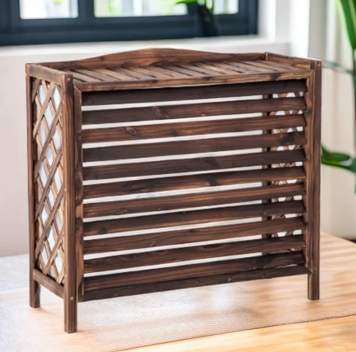 Copertura Per Motore Aria Condizionatore 9/12 In Legno, Copri Condizionatore Da Esterno Copricondizionatori Per Esterna Anticorrosione Supporto Per Fiori In Legno Per Giardino ( Size :80X47X77)