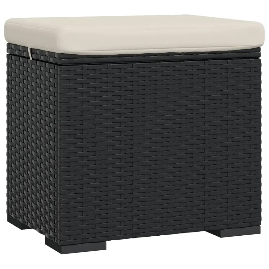 Generico Ottomana con Cuscino Nero 40x30x40 cm in Polyrattan,Mobili,Poggiapiedi-319392