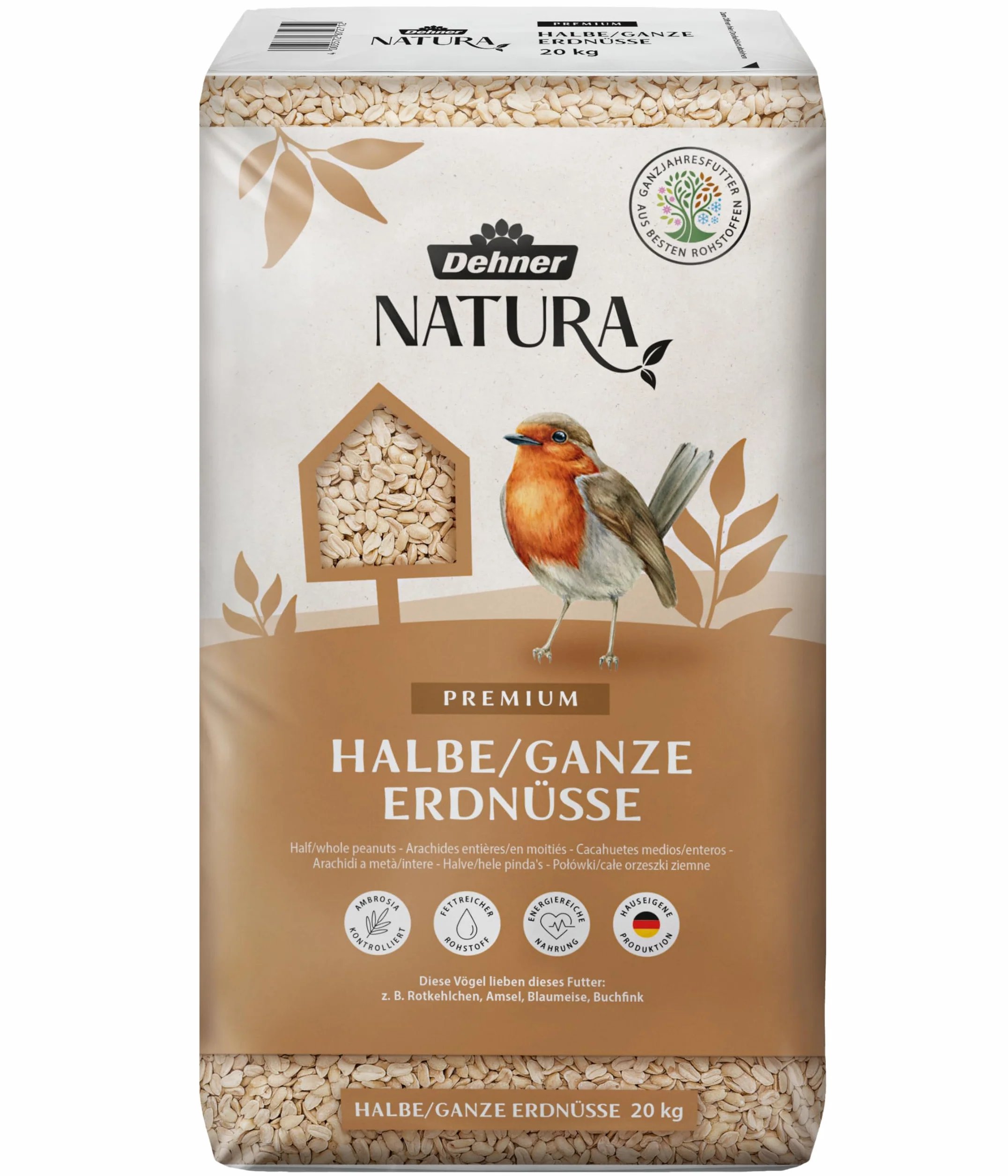 Dehner Natura Premium mangime per Uccelli Selvatici, Arachidi per metà o Intere, 20 kg