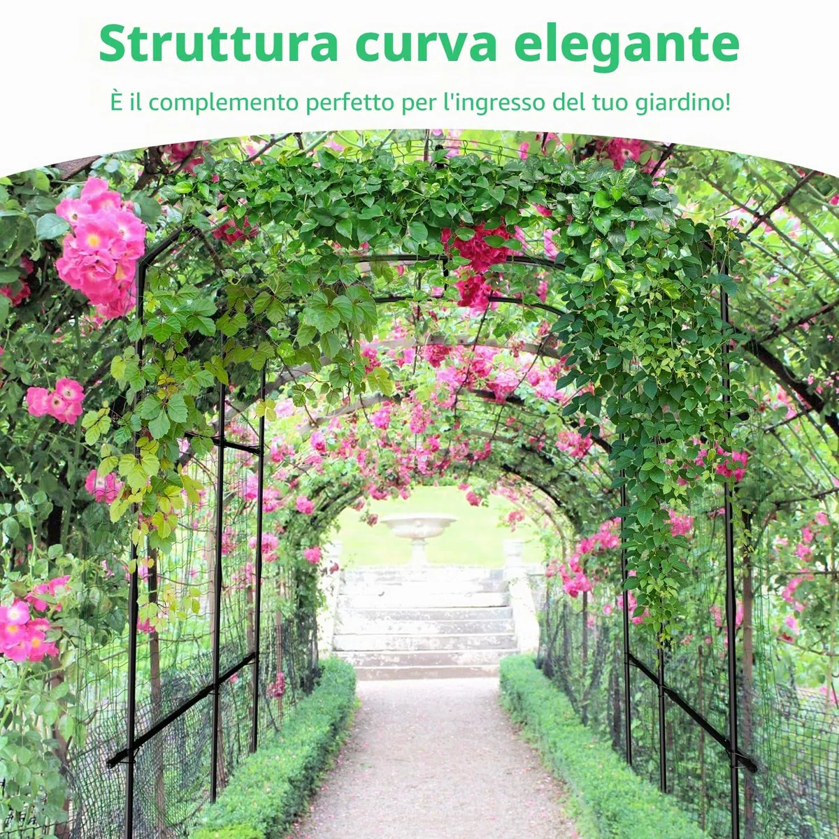 SUNYRISY Grande Supporto per Piante Rampicanti, Arco da Giardino per Piante Rampicanti, 220cm di Altezza in Metallo Rivestimento PE con Rete per Rampicanti, Arco per Piante Rampicanti per Cetrioli