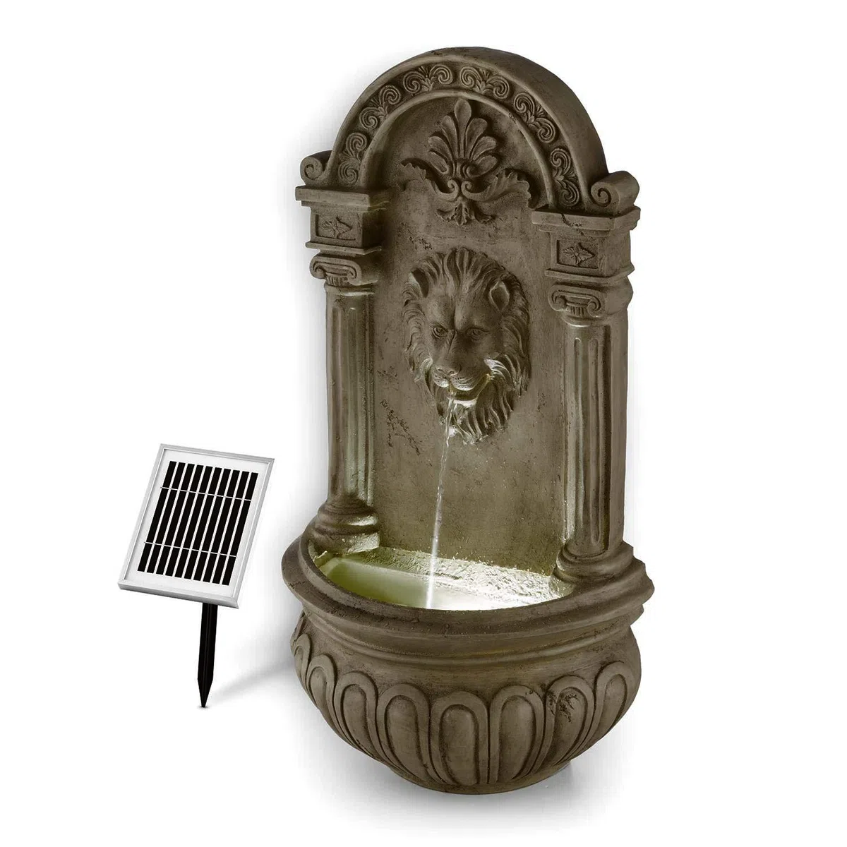 blumfeldt Löwenstein Fontana Decorativa da Giardino A Muro con Pannello Solare (Zampillo d'Acqua, Poliresina Roccia, Illuminazione LED) Finta Roccia