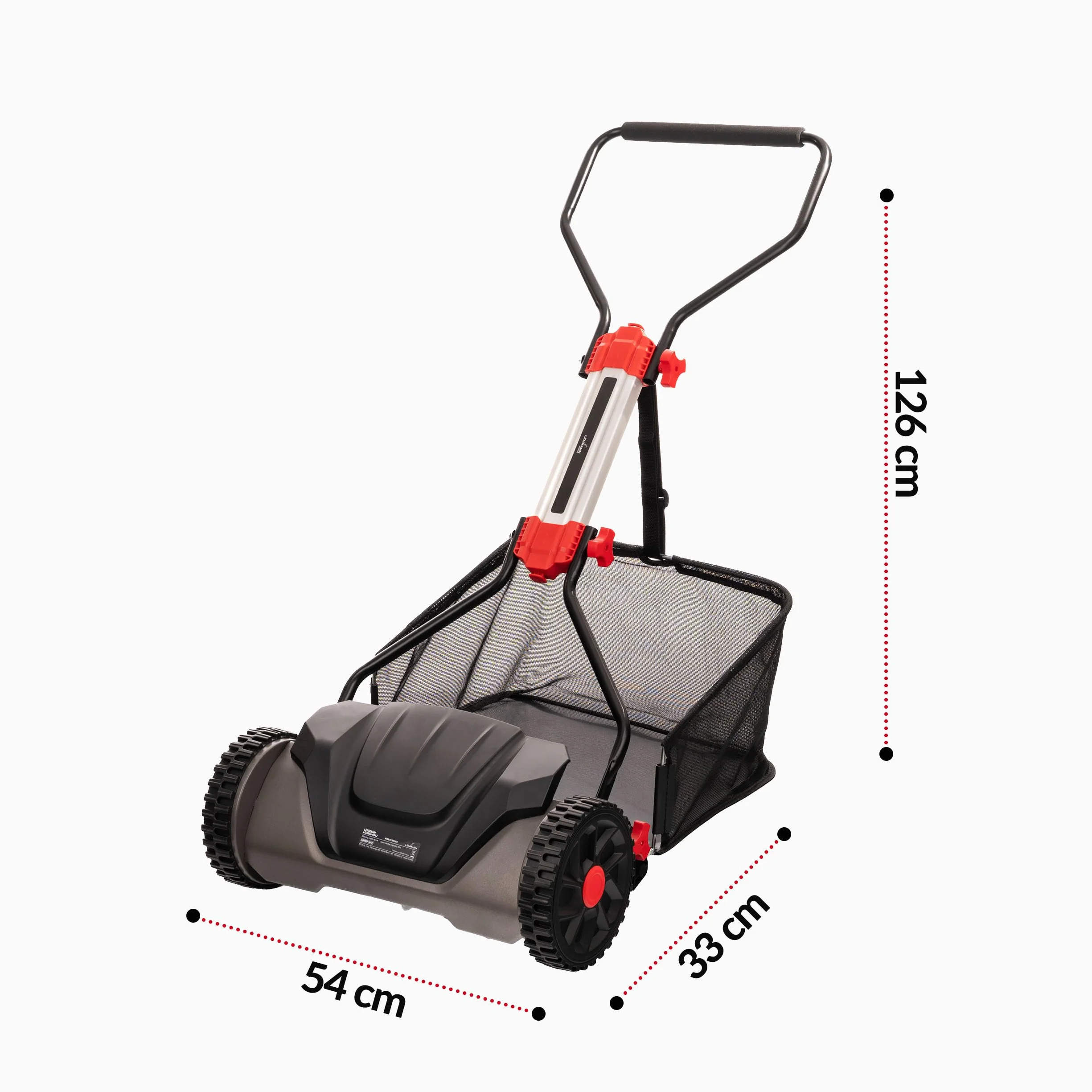 LEHMANN Tagliaerba a rullo 40 cm con cesto 30 L – Tagliaerba manuale a spinta per erba, senza elettricità, meccanico con 5 lame, altezza di taglio regolabile 15–42 mm, manico pieghevole