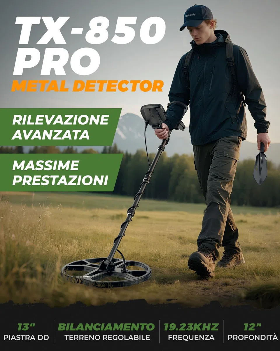 Metal Detector per Adulti professionali con Bobina Double-D Impermeabile 13", Alta Frequenza 19,23 kHz per Oro Detecting, Bilanciamento del Suolo Regolabile Migliorato, 3 Modalità di Rilevamento