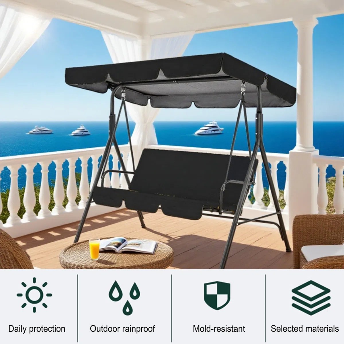 Set di Copertura Tetto e Sedile Dondolo a 2-3 Posti,Telo Dondolo Ricambio,Coperture per Dondoli Resistenti Al Aole per Protezione Dei Mobili da Esterno(Coffee,65 x 45 x 5.9in)