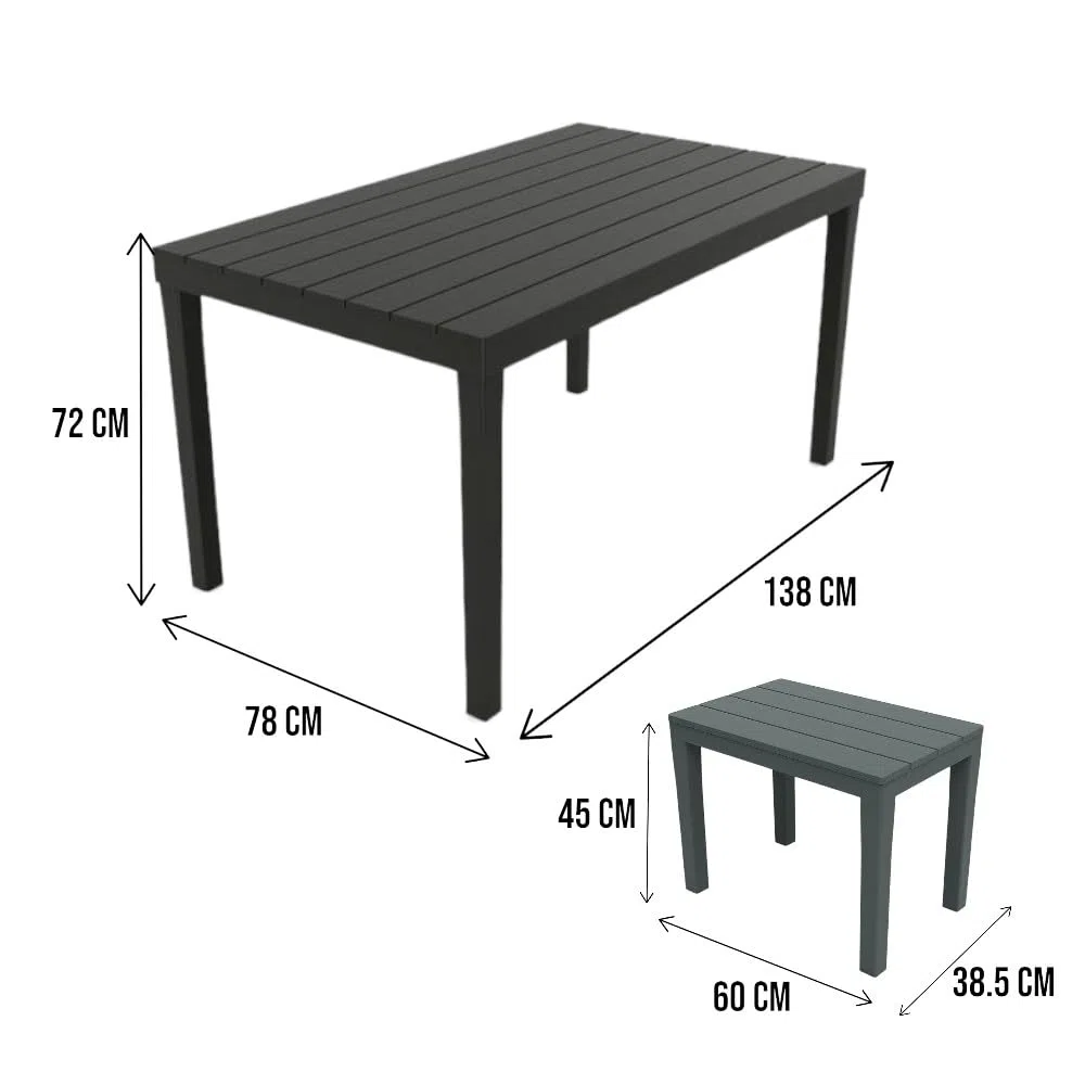 Dmora - Set Salotto da Esterno Sanremo, Composizione da Giardino con 1 Tavolo Rettangolare e 4 panchine, Salottino Indoor e Outdoor da PIC Nic, 100% Made in Italy, Antracite