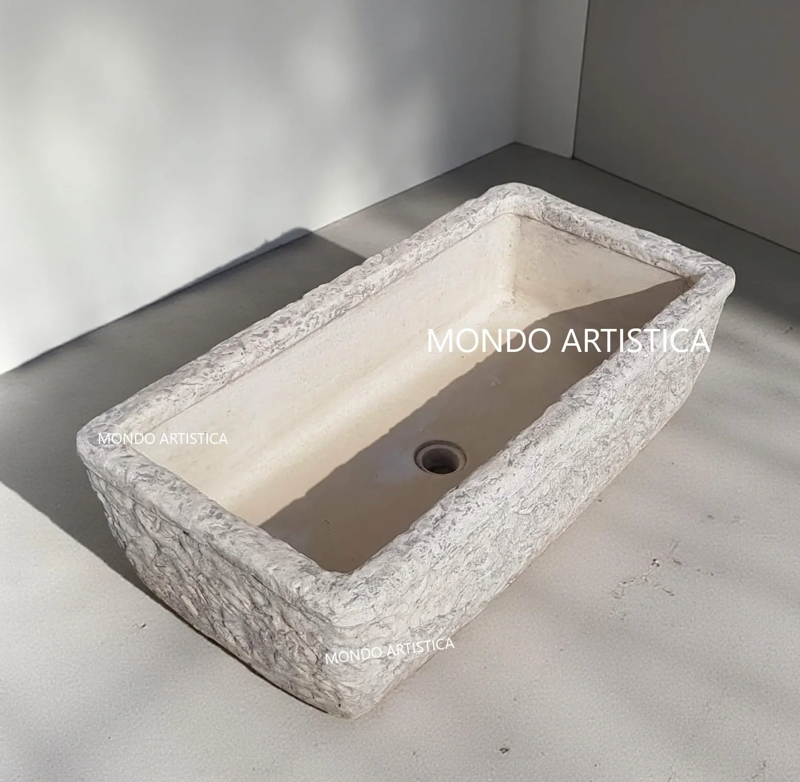 Lavandino Da Esterno per cucina da esterno, Lavabo Per Giardino, Pilozzo, Vasca Unica, Fontana, Altezza 22 cm, Larghezza 80x40 Cm, In Cemento Bianco E Graniglia Di Marmo, Grigio