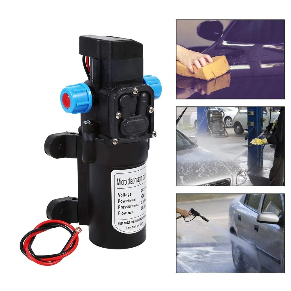 VOBOR Pompa Acqua 12V Alta Pressione, 60W 5L/min 116Psi Pompa Autoadescante, Elettropompa Acqua Autoadescante per Roulotte Barca Camper Giardino Pulizia Veicoli Camper