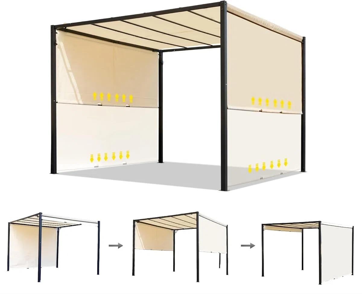 Pergola da Giardino 3x3 metri in Acciaio con Telo Scorrevole Retrattile in Poliestere 180 g/m²