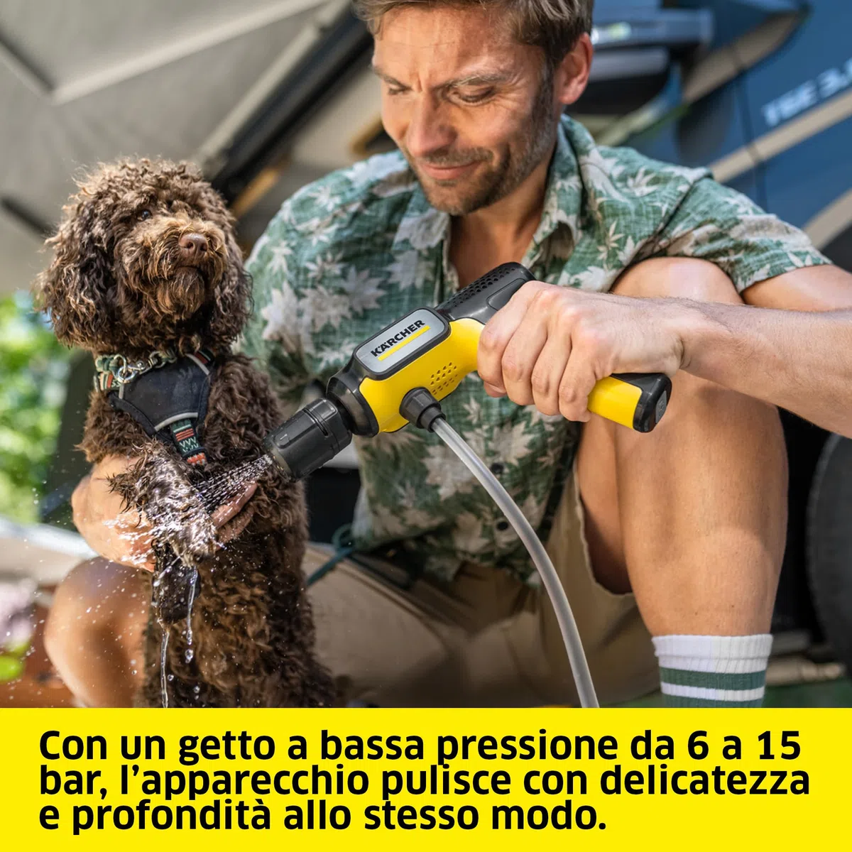 KÄRCHER idropulitrice portatile OC Handheld Compact BA, pressione media, 15 bar, pieghevole, porta USB-C, portata: 150 l/h, peso: 0,8kg, 4-in-1 Multi Jet, tubo aspirante (5m), adattatore per bottiglie