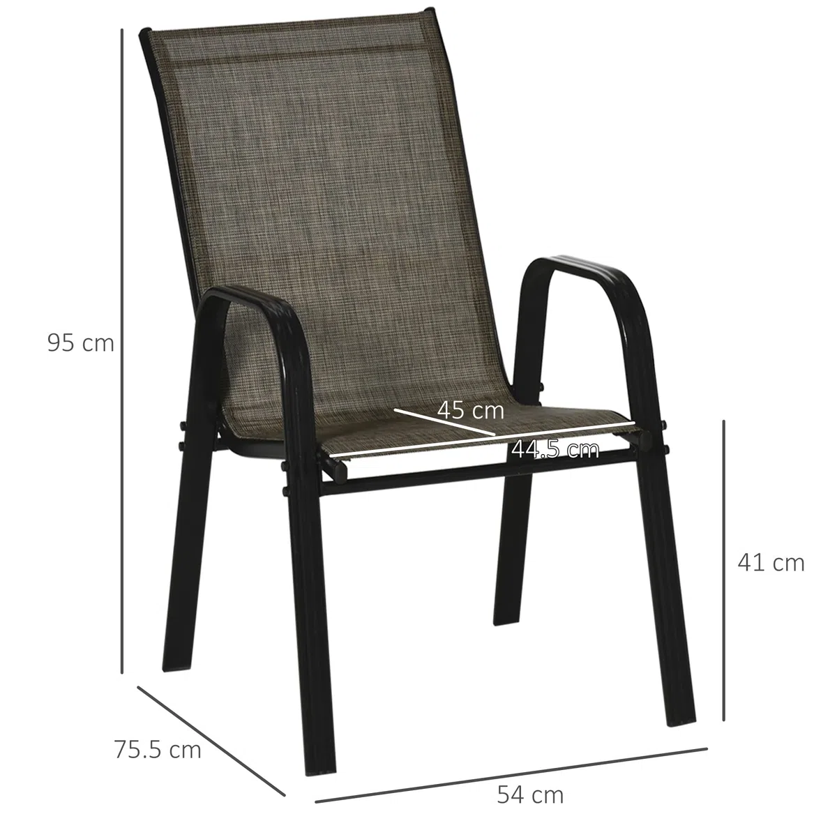 Outsunny Set 4 Sedie da Giardino Impilabili con Braccioli, Sedie per Pranzo da Esterno in Metallo e Texteline Impermeabile, da Patio, Balcone, Terrazza, Esterno e Interno, 54x75.5x95cm, Marrone