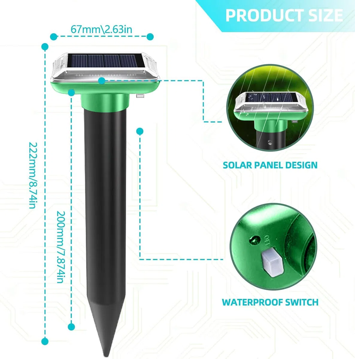 GAOUTO 8 pezzi distributori solari: spaventapasseri solari, repellente per talpe, talpe a ultrasuoni, antiparassitari per il giardino