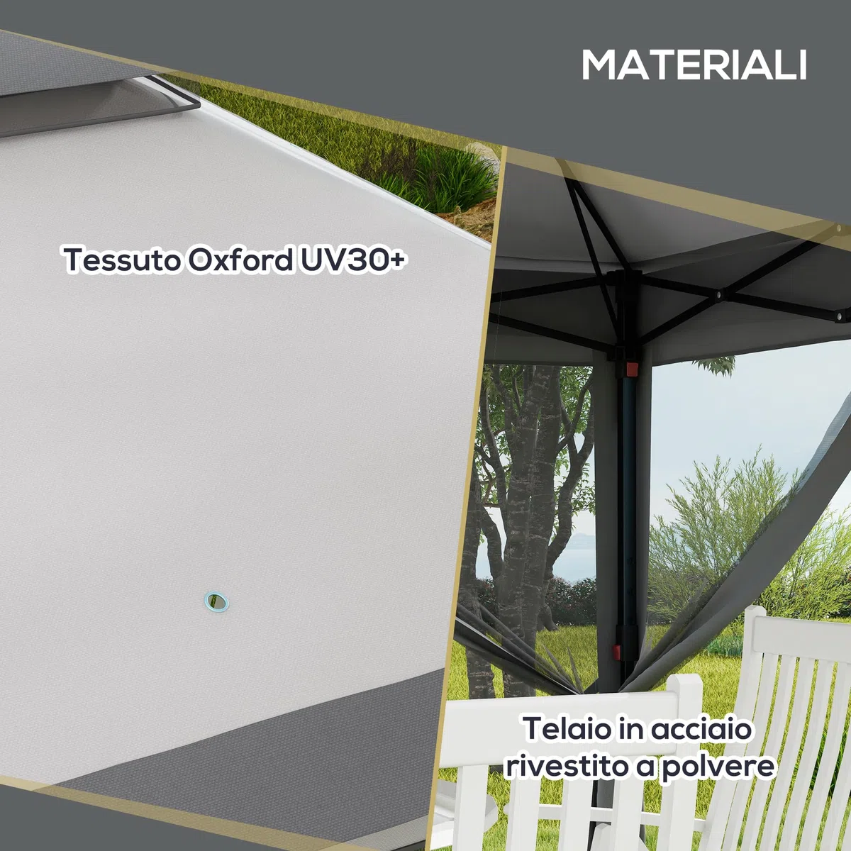 Outsunny Gazebo Pieghevole Pop Up con Zanzariere Rimovibili, Altezza Regolabile e Borsa da Trasporto, Gazebo da Esterno in Acciaio e Tessuto Oxford, UV 30+, per Giardino, Feste, Campeggio, Grigio