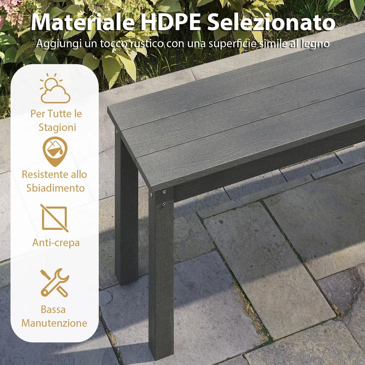 COSTWAY Panchina da Esterno in HDPE 140 x 35 x 45 cm, Panca da Giardino Senza Schienale per 2-3 Persone, Panchina dello Spogliatoio per Patio e Cortile, Portata 340 kg (Grigio)