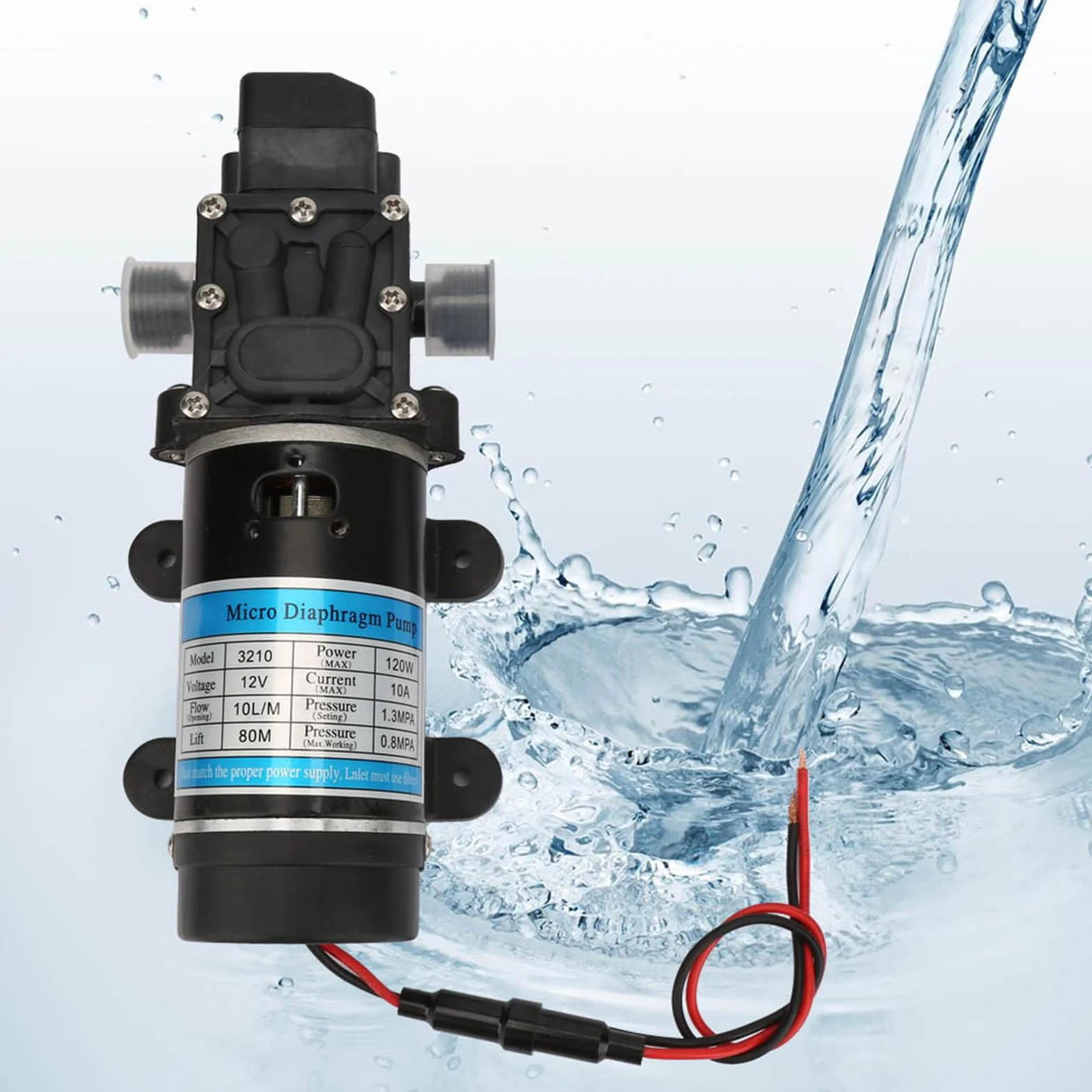 Pompa Acqua Ad Alta Pressione 12V 120W con Pressostato, Autoaspirante e Protezione Surriscaldamento, per Irrigazione Giardino e Idropulitrice Portatile