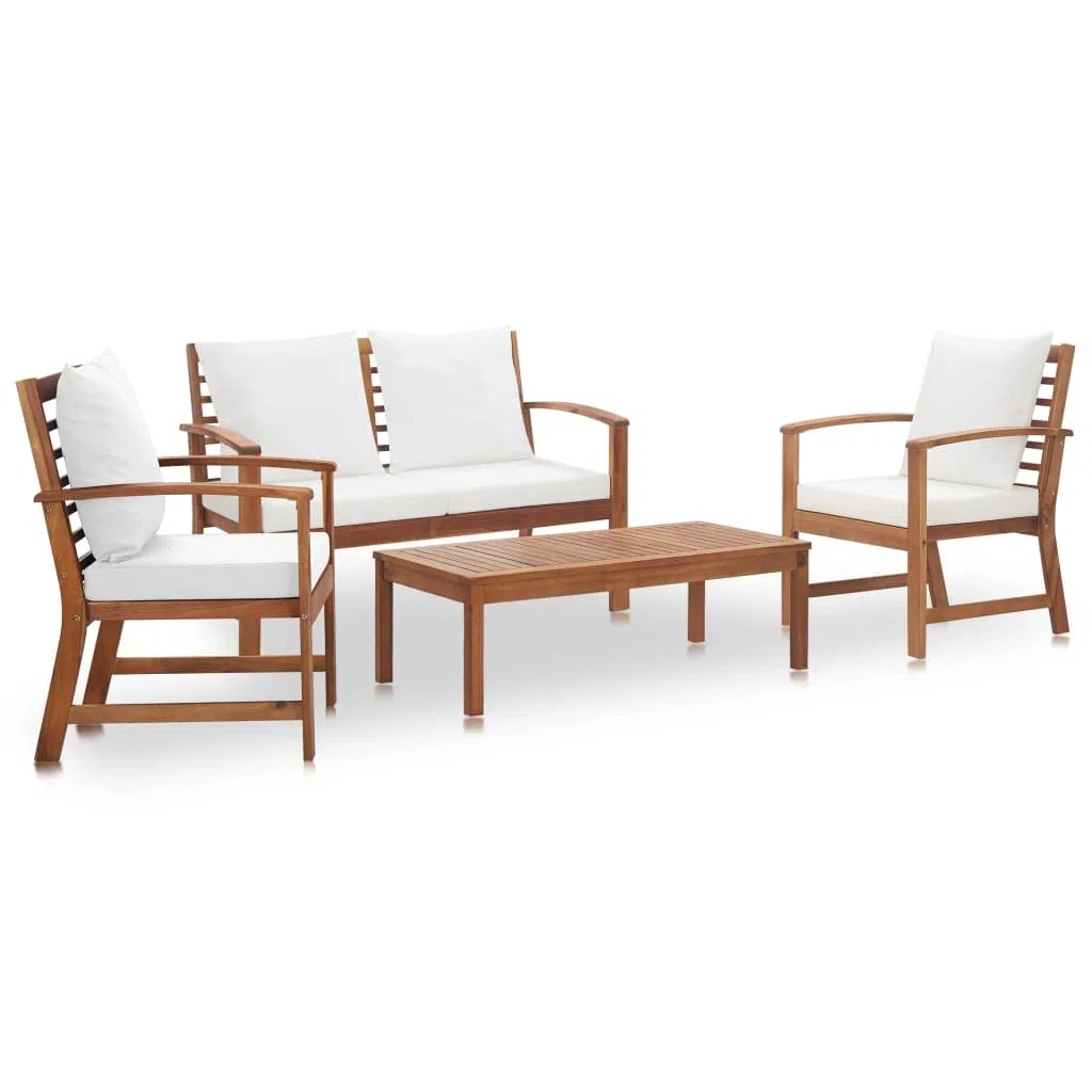 vidaXL Set Divani da Giardino 4 pz con Cuscini Robusto Elegante Rustico Sofa Sedie Tavolino Arredi per Esterni Naturale Legno Massello di Acacia