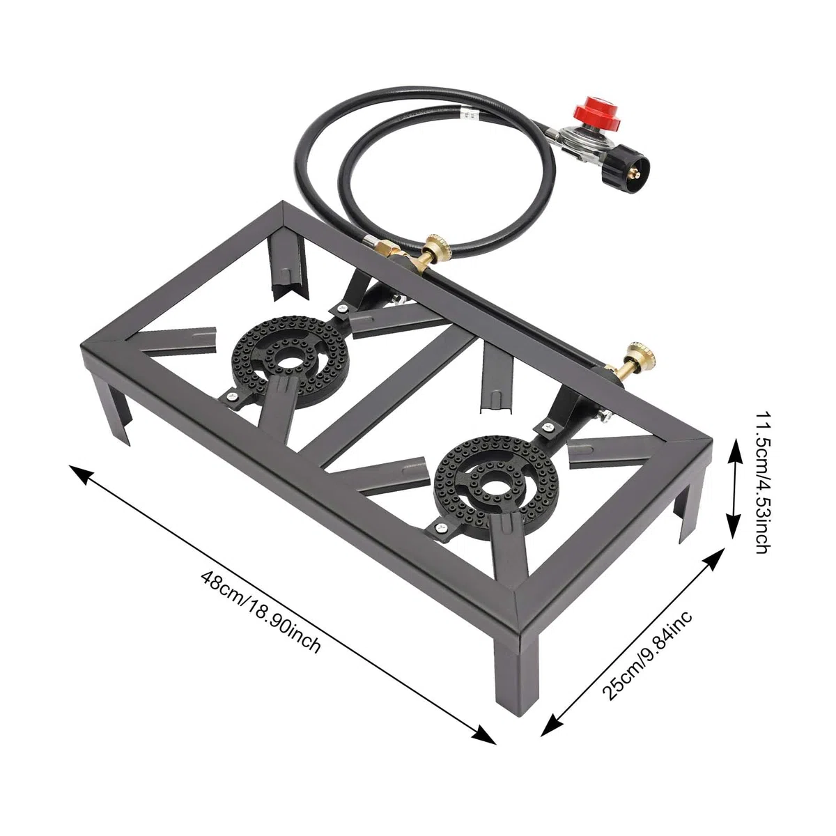 Fornello a Gas da Esterno Nero Fornello a Gas 8000W Bruciatore Doppio in Ghisa con Tubo del Regolatore, Griglia a Gas Portatile da Campeggio per Campeggio Giardino BBQ Gambe Fisse Portatile