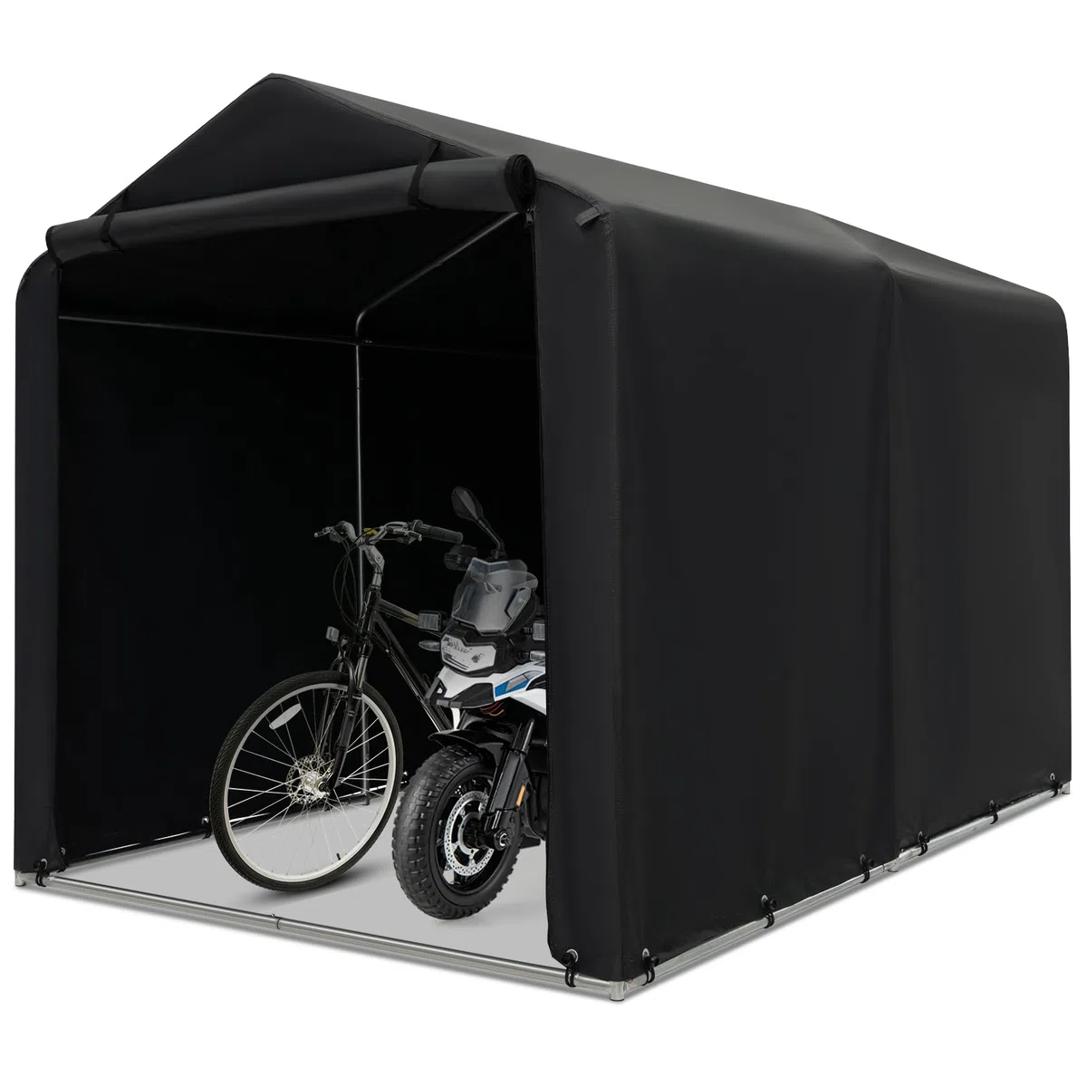COSTWAY Capanno di Stoccaggio per Esterni, Garage Portatile per Biciclette, Motociclette, Attrezzi da Giardino, Carport per Bici con Porta a Rullo e Cerniera, 160 x 218 x 164 cm (Grigio Scuro)