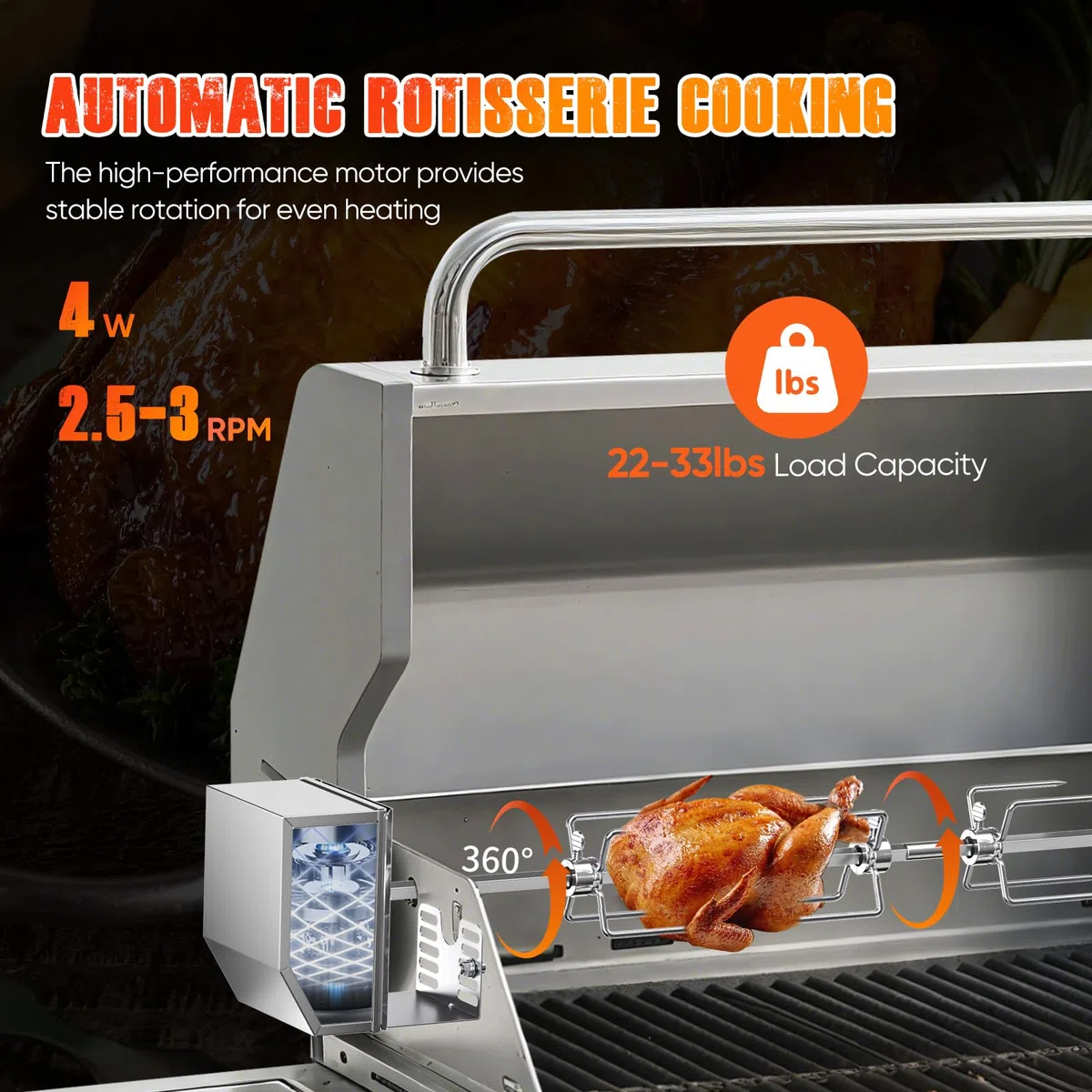 Universale girarrosto per Barbecue Lunghezza Regolabile 56-134 cm 3RPM 2X forchetta Girarrosto per Barbecue girarrosto Elettrico