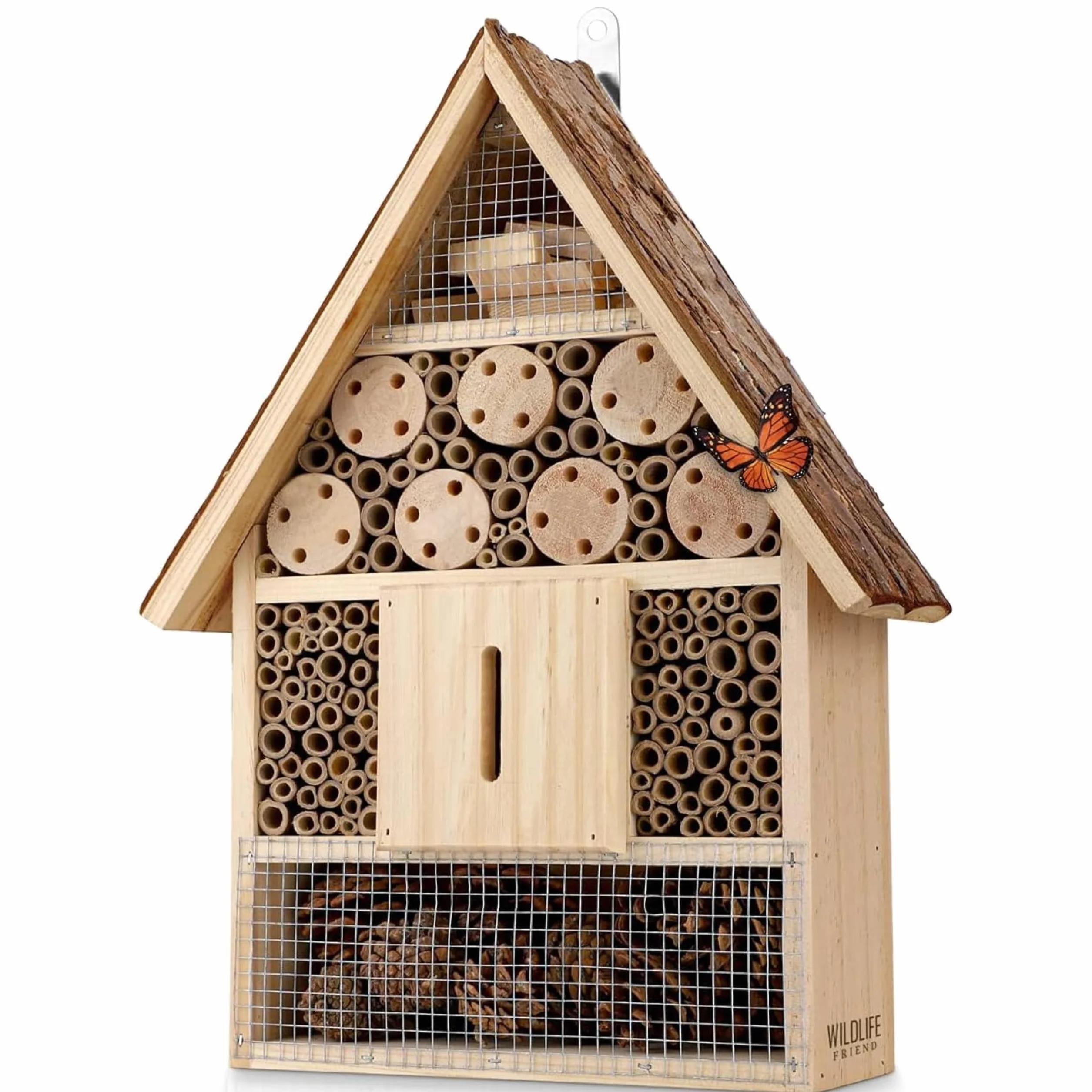 WILDLIFE FRIEND I Casetta per Api e Insetti - Con Più Stanze per la Nidificazione di Farfalle, Api, Coccinelle e Insetti - Realizzato in Legno Massello - Dimensioni:23x 39x7 cm