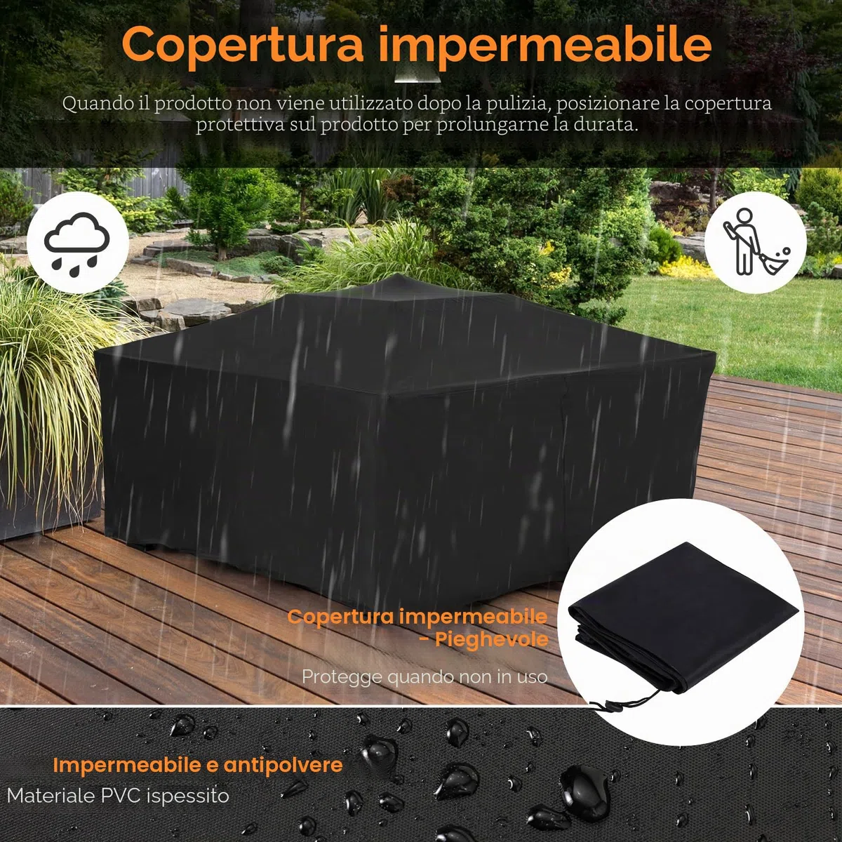 TLSUNNY 3 in 1 Braciere da Giardino, Braciere da Esterno con Griglia e Parascintille, Braciere Quadrato in Metallo, con Copertura Impermeabile e 4 pcs Gamba,per Barbecue,Campeggio e Riscaldamento,81cm
