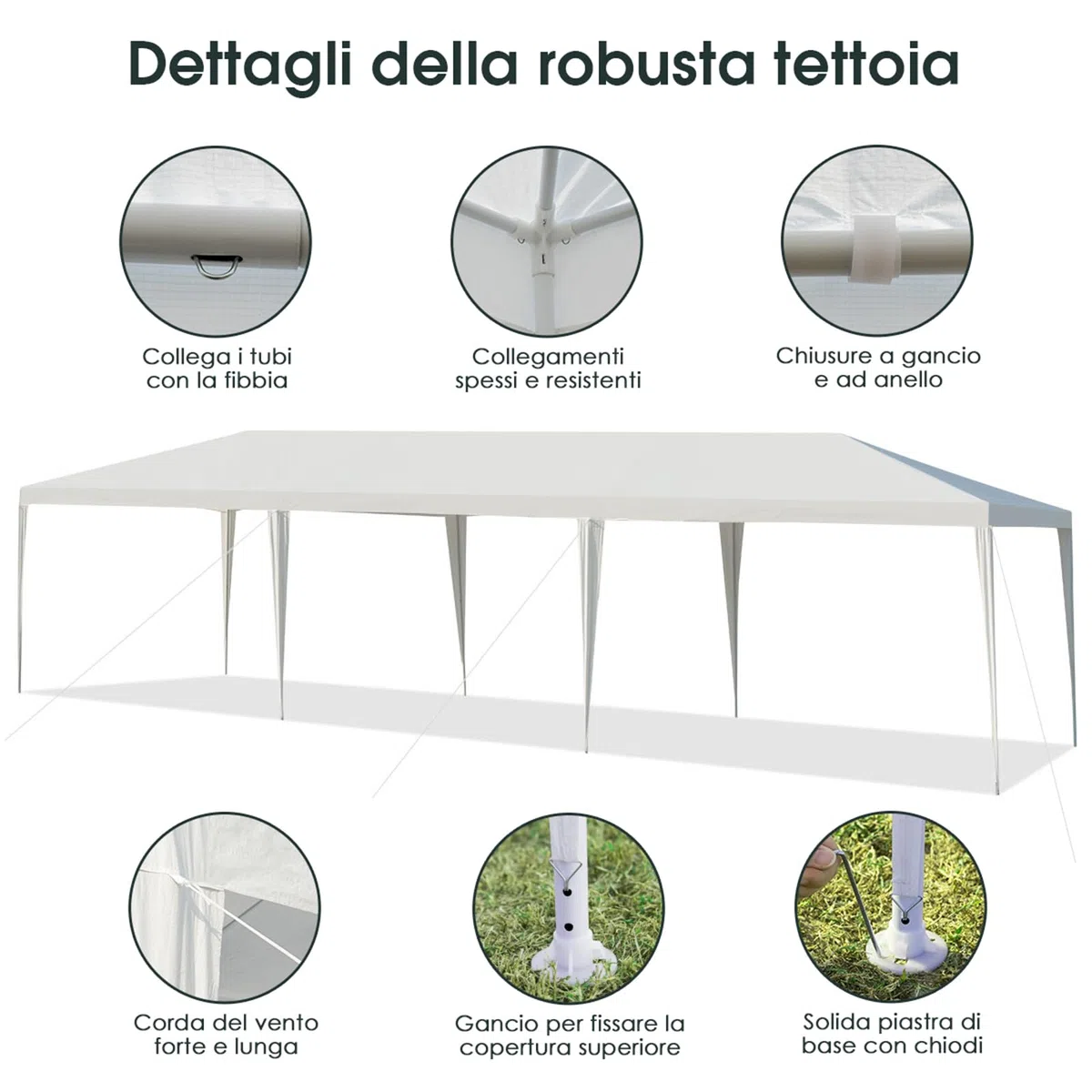 COSTWAY Gazebo da Giardino 3 x 9 m, Tendone per Feste con Struttura in Metallo, Impermeabile e Protezione UV, per Feste, Barbecue, Giardino e Spiaggia (3 x 9 m)