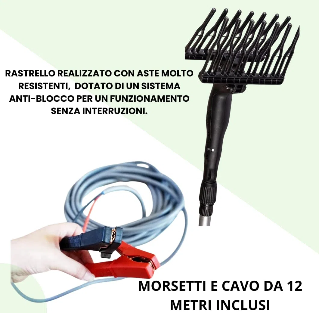 Abbacchiatore Elettrico telescopico per Olive, Batteria 12V, 400W, Fino a 1000 Colpi/min. Leggero, ergonomico, Facile da Usare, con Cavi e Morsetti per Un Collegamento rapido e Sicuro.