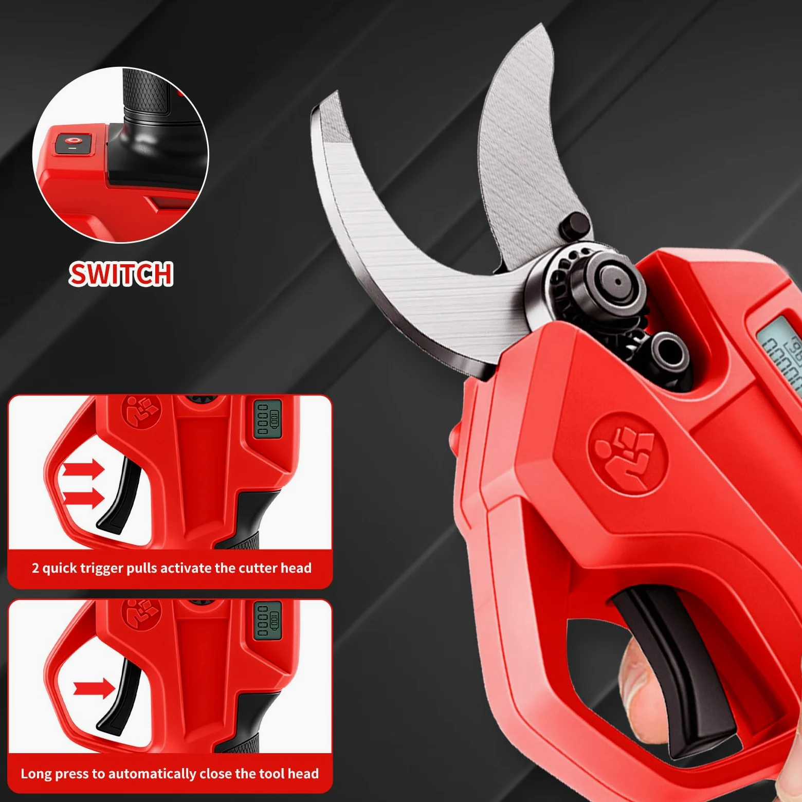 Taglierina per rami senza fili, compatibile con batteria Milwaukee M 18 V (senza batteria), forbici per albero senza spazzole a 2 velocità, display digitale, diametro di taglio 30 mm, lame di ricambio