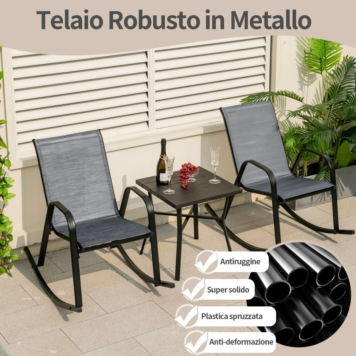 COSTWAY Sedie a Dondolo da Giardino 2 Pezzi, Dondoli da Esterno Ergonomici in Textilene Traspirante e Movimento Dolce, Sedie Dondolo da Balcone Terrazzo Giardino, Portata 150 kg (Grigio)