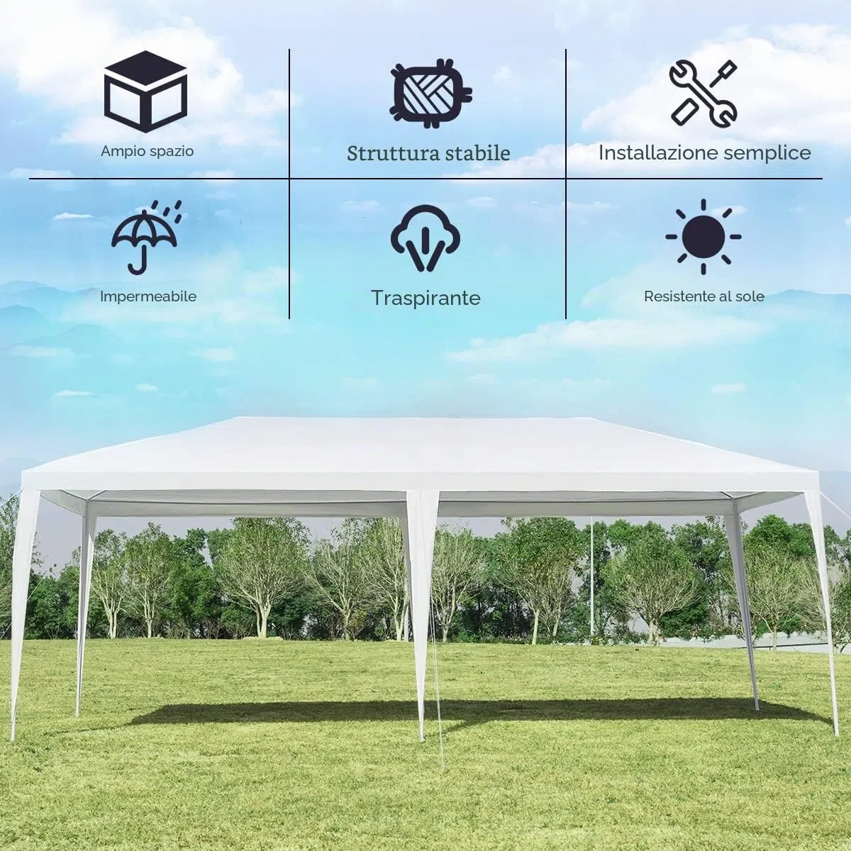 FANTASK Gazebo da giardino, 3 x 6 m, portatile, per matrimoni, mercati di frutta, colore bianco