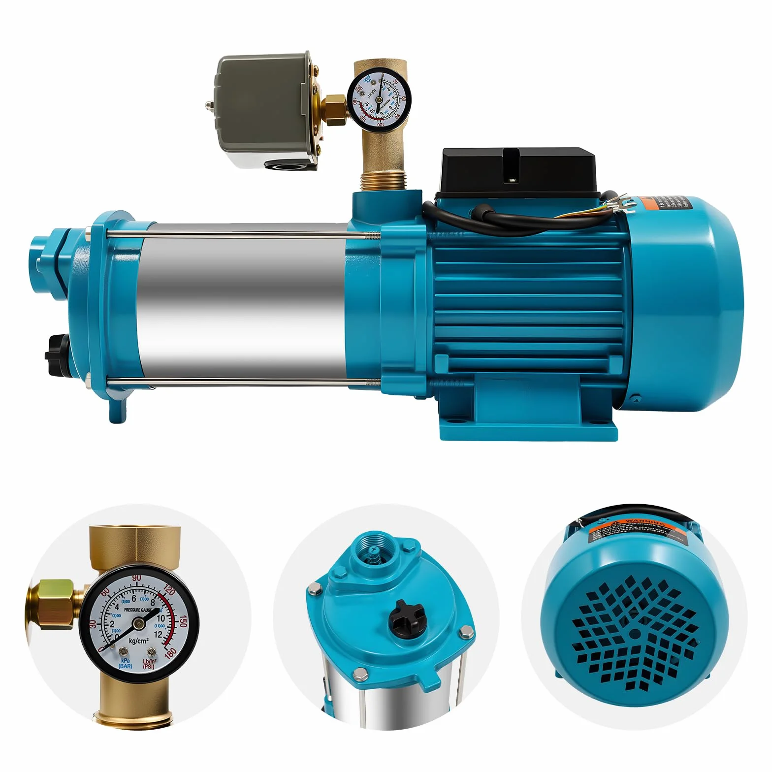 Pompa centrifuga ad alte prestazioni per impianto idrico domestico, 1300 W, 4000 l/h, 9,8 bar, pompa centrifuga da giardino con pressostato per uso agricolo, irrigazione di stagni, giardino, fattorie