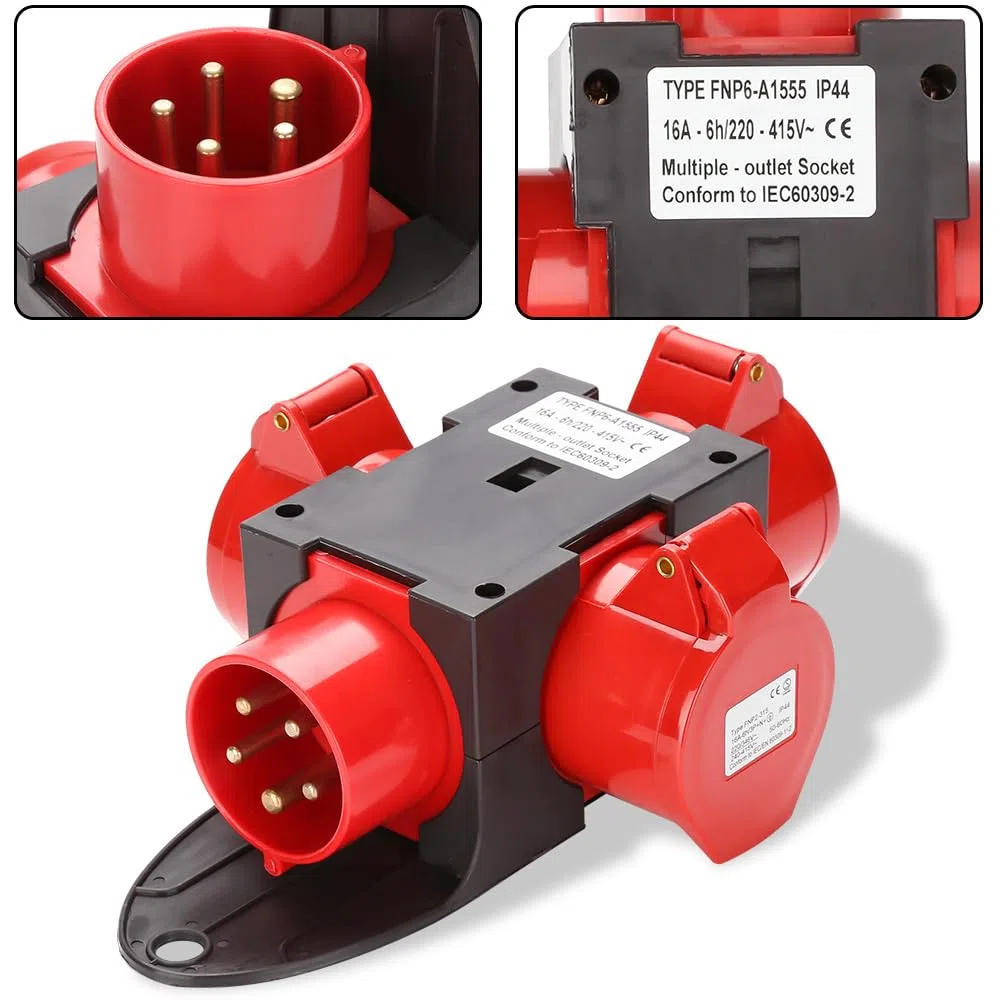 16A CEE spina 5 poli distributore IP44 – 3 prese Schuko + 1 presa CEE 16 A, distributore di corrente resistente agli spruzzi d'acqua per generatore, corrente di costruzione, campeggio e