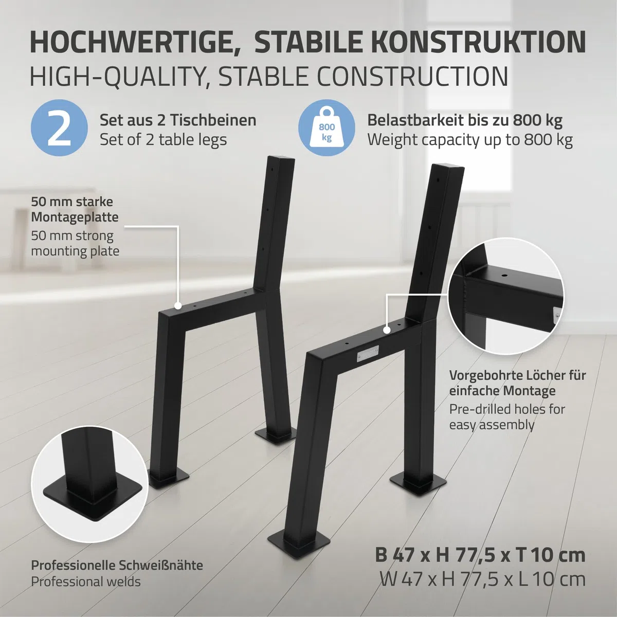 ML-Design Set di 2 Gambe per Panca da Giardino 47 x 77,5 cm in Acciaio Verniciato a Polvere Nero Struttura per Panche da Parco Telaio Resistente alle Intemperie per Esterno Antiruggine con Schienale