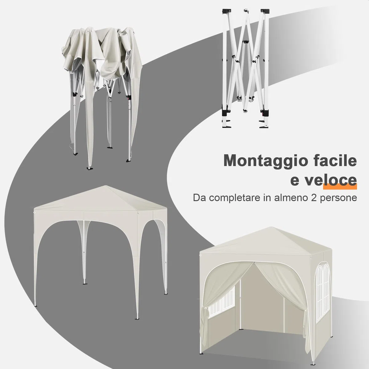 WOLTU Gazebo Pieghevole 2x2m con 4 Pareti Rimovibili - Protezione Solare UPF 50+, Struttura Metallica Anti-Vento, 3 Regolazioni Altezza, Tendone da Giardino/Campeggio/Spiaggia - Beige