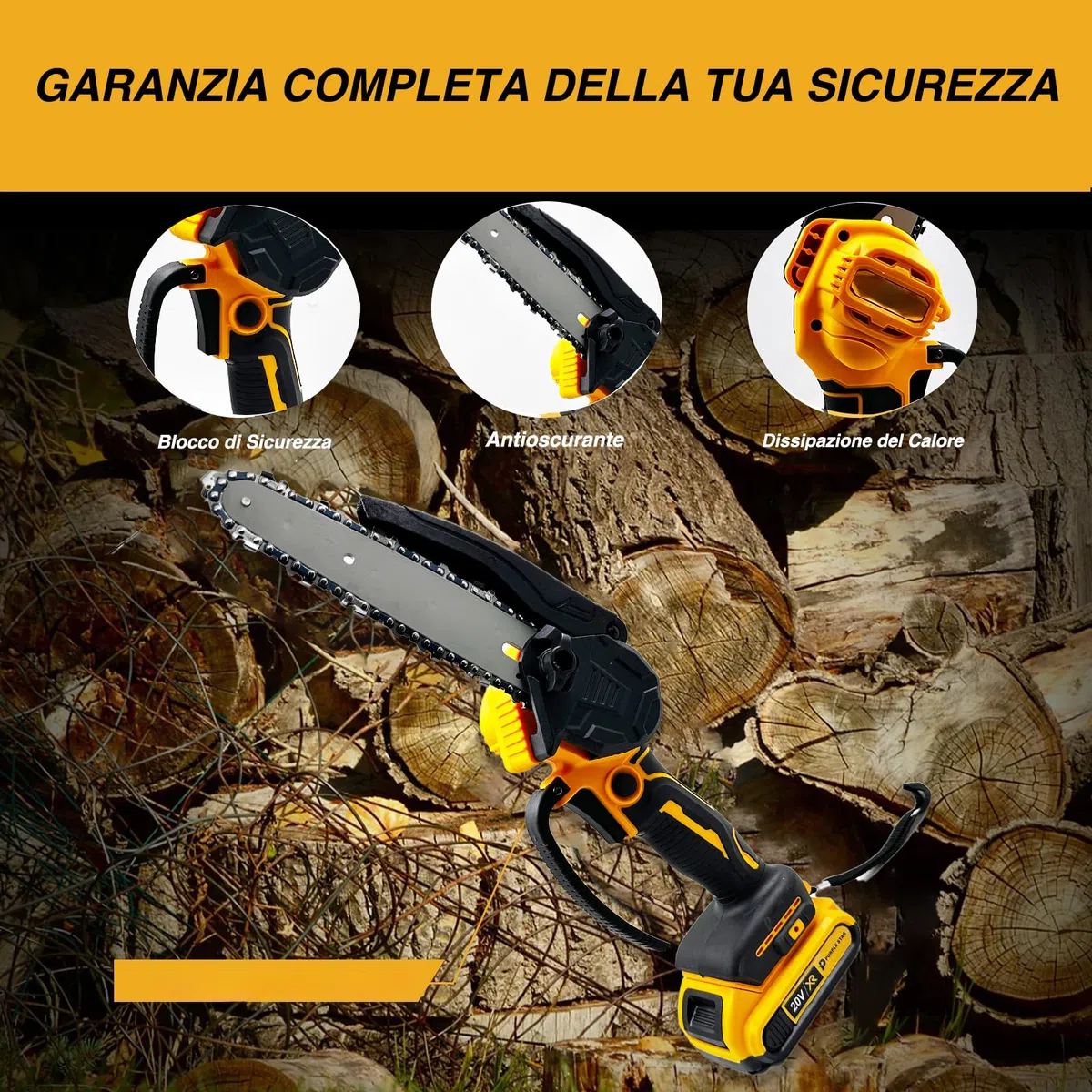 VOLTIX Mini Motosega a Batteria 6 Pollici, Motosega Elettrica Portatile per Potatura, Sega a Batteria per Legno con 2 Batterie, Motosega Elettrica Compatta con Catena di Ricambio per Giardinaggio