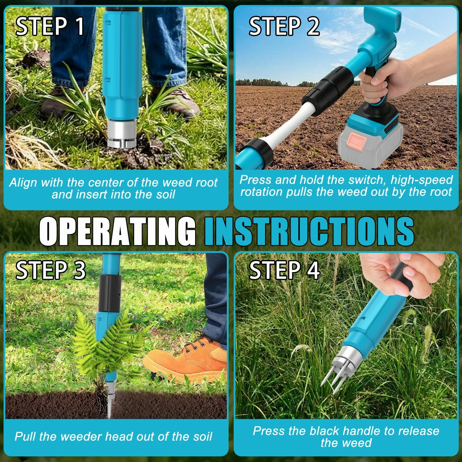 Sarchiatore Elettrico Compatibile con Makita 18V, Estirpatore Erbacce con 3 Artigli, Rimozione Erbacce Rapida per Giardino, Cortile e Orto (Senza Batteria e Caricatore)