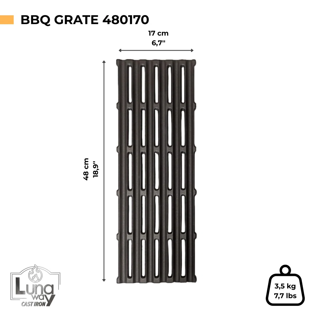 Griglia in Ghisa 48x17cm + Coppia supporti BBQ Blocks | Cottura uniforme e professionale | Reversibile | Doppia smaltatura Black di LUNAWAY | Sistema modulare per barbecue lineari