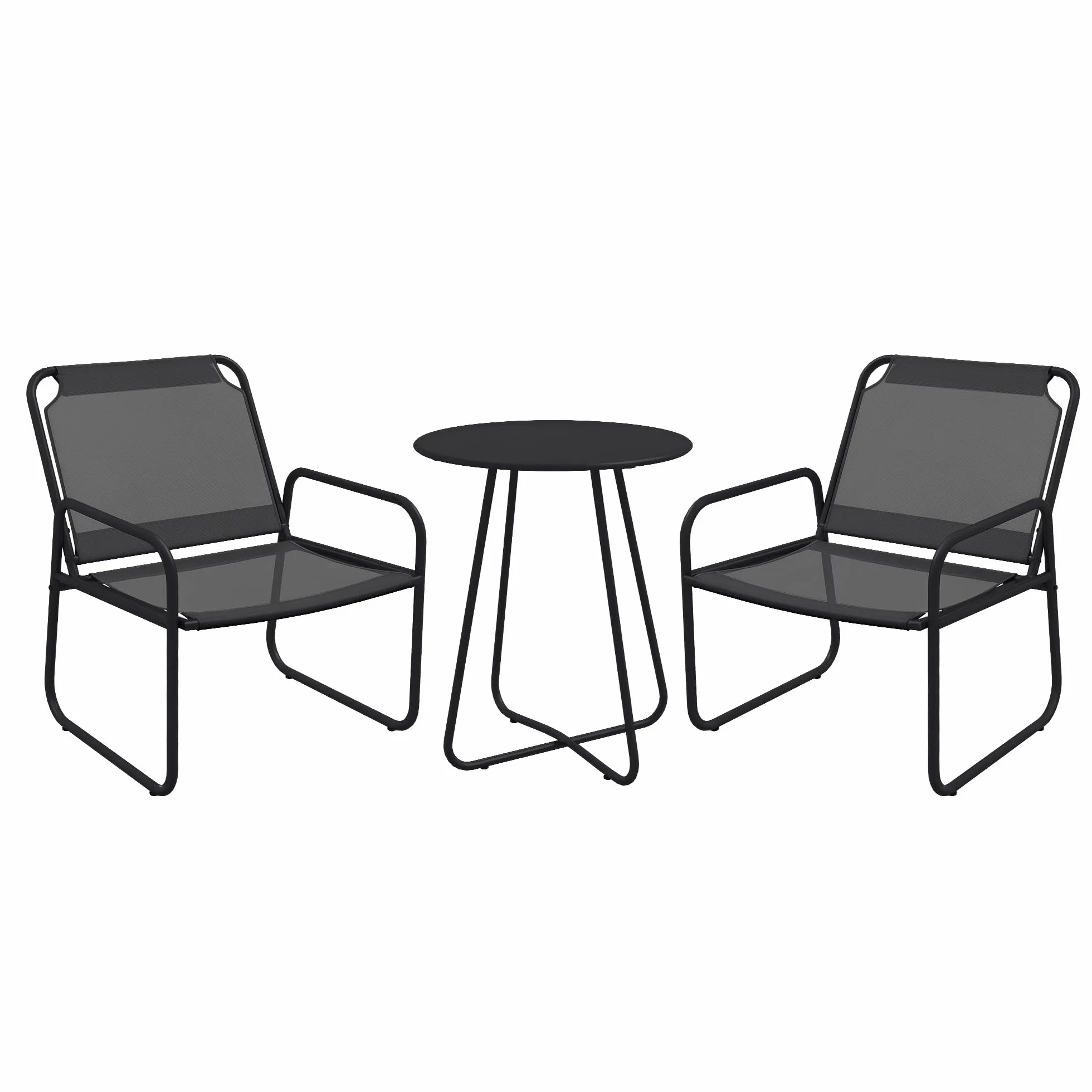 Outsunny Set da giardino 3 pezzi, salotto da giardino, 2 poltrone, 1 tavolo rotondo, acciaio e tessuto traspirante, grigio