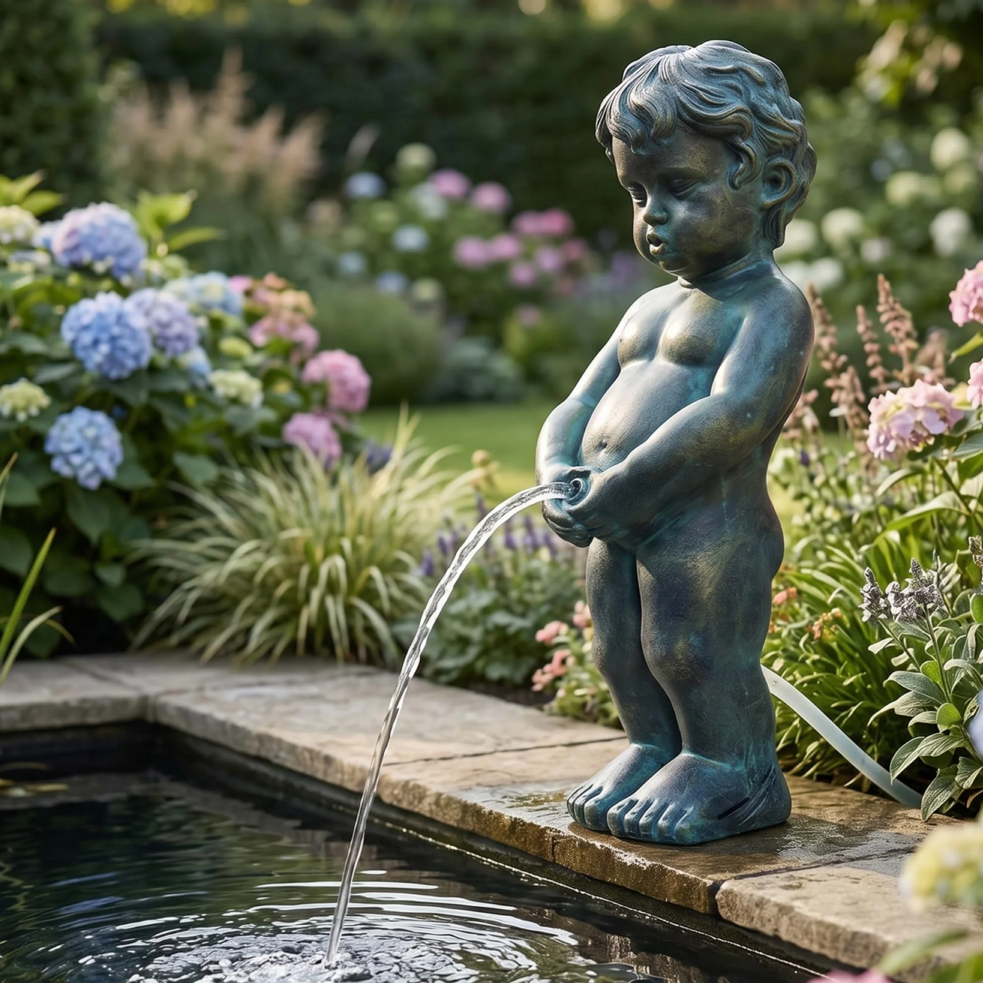 Arnusa Garghilè solare – Statuetta di laghetto con pompa solare e gioco d'acqua, decorazione da giardino in poliresina effetto rame, fontana solare per laghetto da giardino e corso d'acqua (ragazzo 11